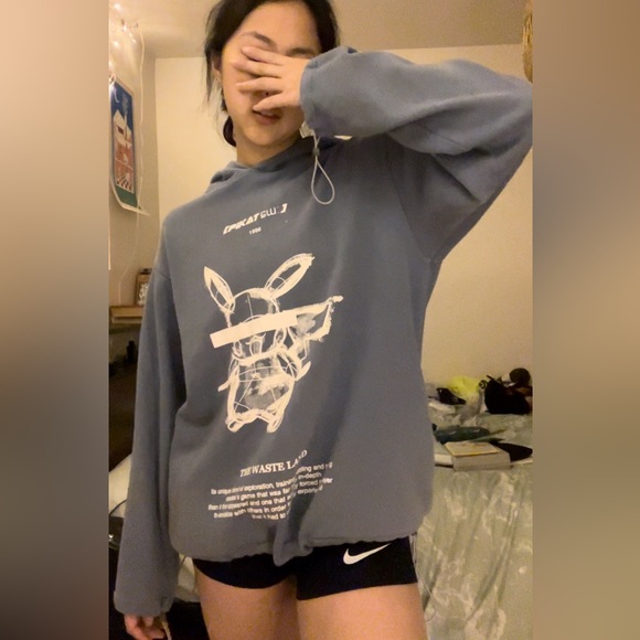 Harsh and Cruel Light Blue Pikachu streetwear Hoodie - Picture 8 of 8